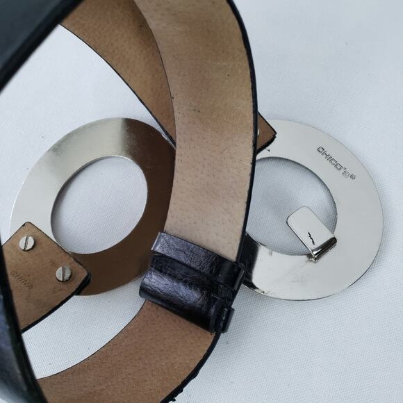 Chico's clear crystal rhinestone oval buckle black belt, S/M, GUC - Picture 4 of 8